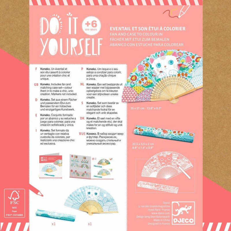 DIY Colouring Fan for Kids – Koneko Cat | Djeco Creative Craft Set (6+)