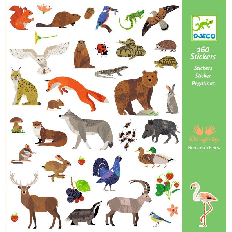 Djeco 160 Stickers – Fauna | Forest & European Wildlife Animal Sticker Set for Kids