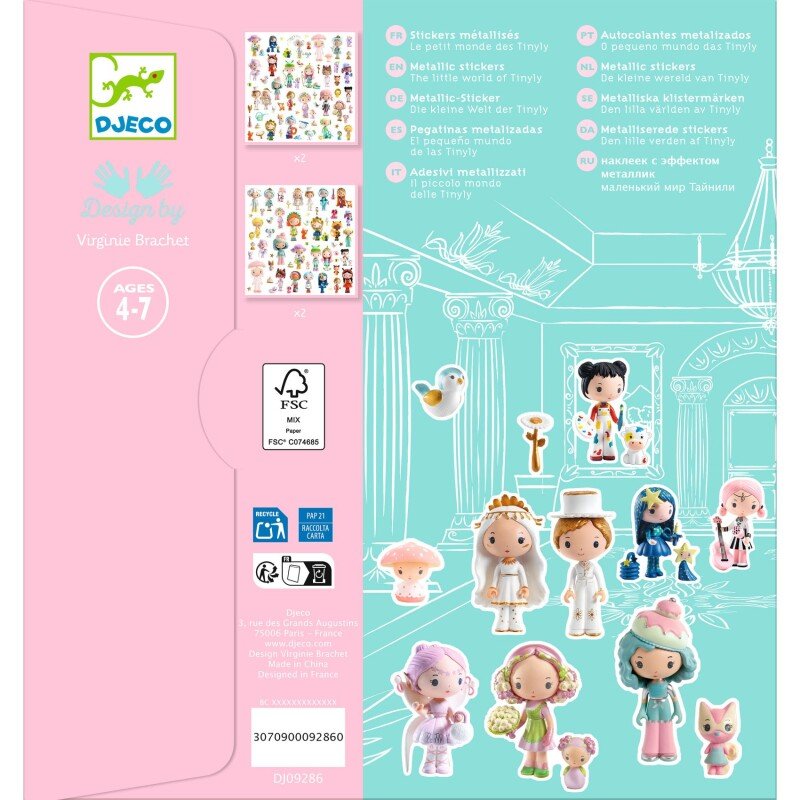 Djeco 160 Metallic Stickers – Tinyly World | Tinyly Characters Sticker Set for Kids (Ages 4–7)