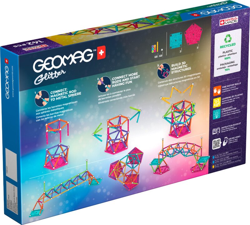 Магнитный конструктор Geomag Glitter – 142 детали