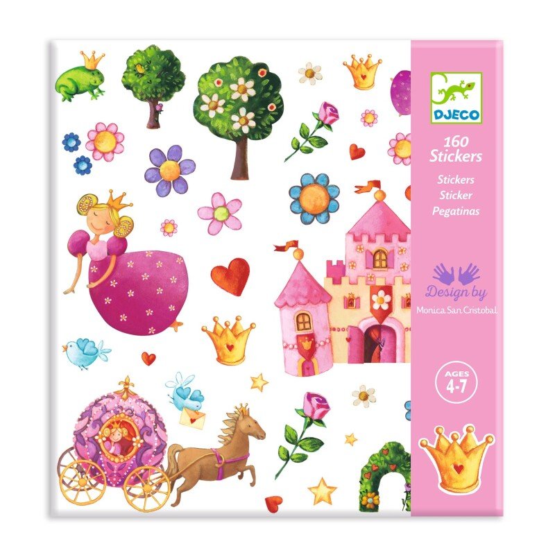 Djeco 160 uzlīmes – Princeses | Princešu un piļu uzlīmju komplekts bērniem (4–7 gadi)