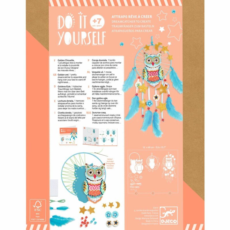 Dari pats sapņu ķērājs bērniem – Zelta pūce | Djeco radošais komplekts (7+)