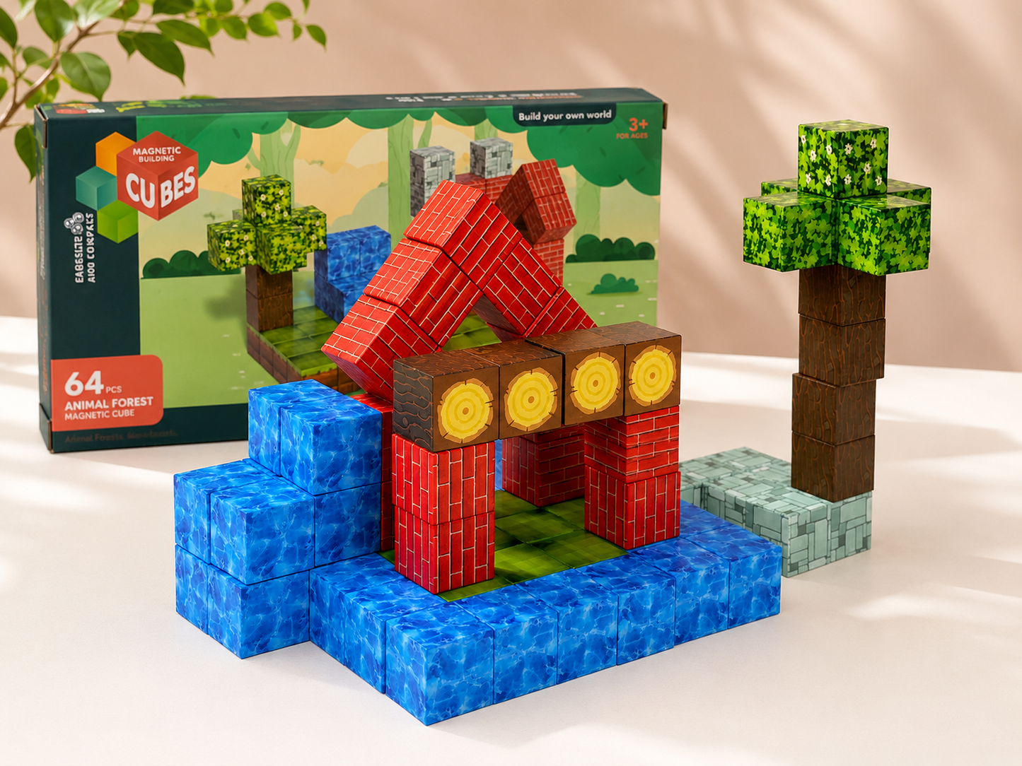 Magnetic Building Cubes 64 pcs – Animal Forest Creative Construction Set for Kids