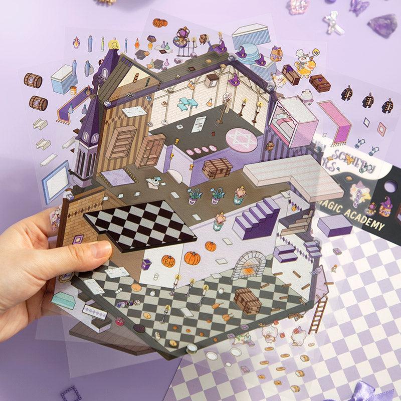 Funny Scenery Stickers - Cozy Home & Magic Academy