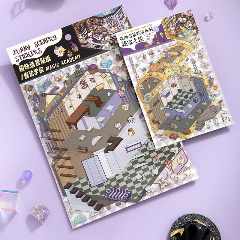 Funny Scenery Stickers - Cozy Home & Magic Academy