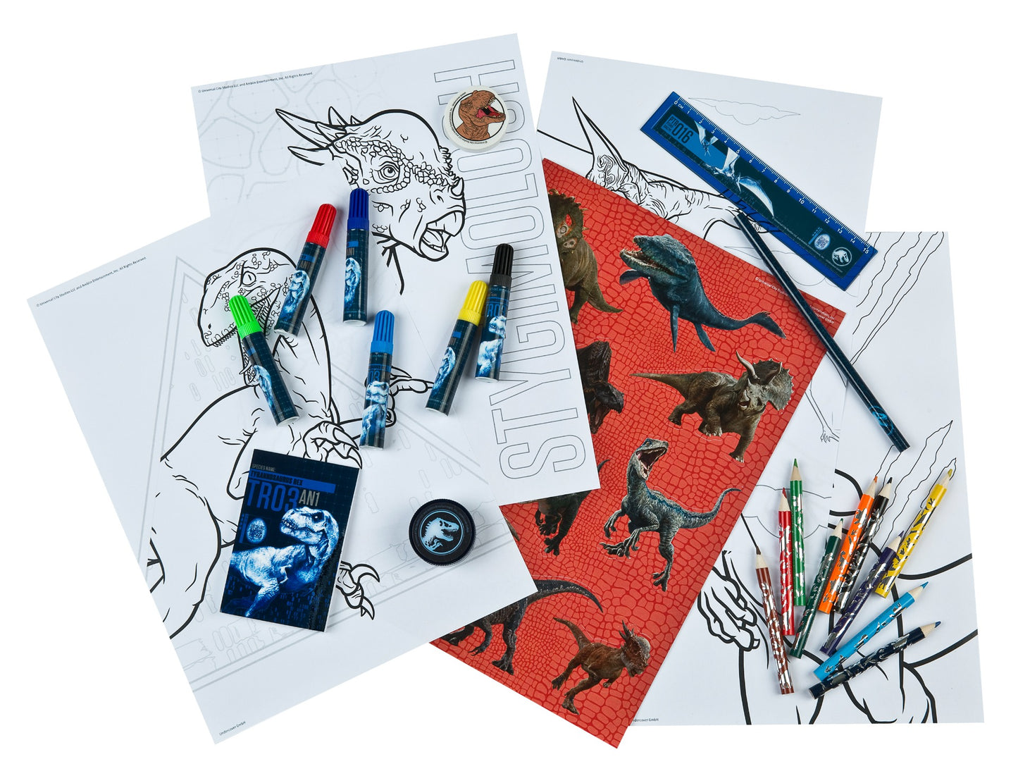 Zīmēšanas un rakstīšanas komplekts "Jurassic World" - 35 gabali