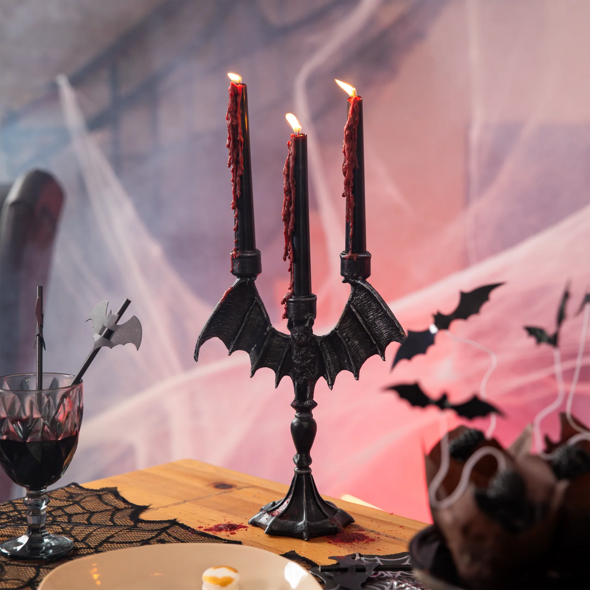 Black Bleeding Candles for Halloween, 25 cm, Set of 2