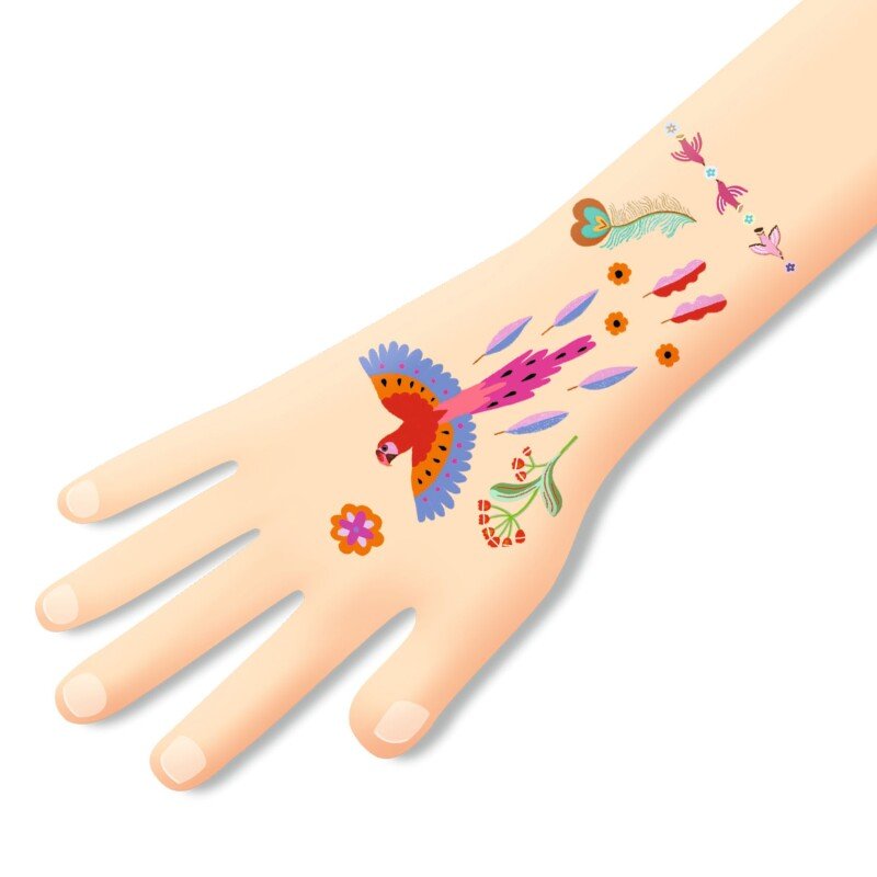 Kids Temporary Tattoos “Bright Birds” – 50+ Pieces (Metallic)