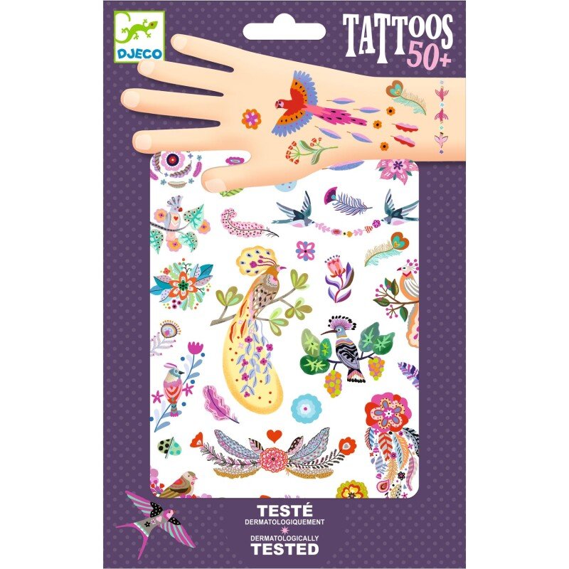 Kids Temporary Tattoos “Bright Birds” – 50+ Pieces (Metallic)