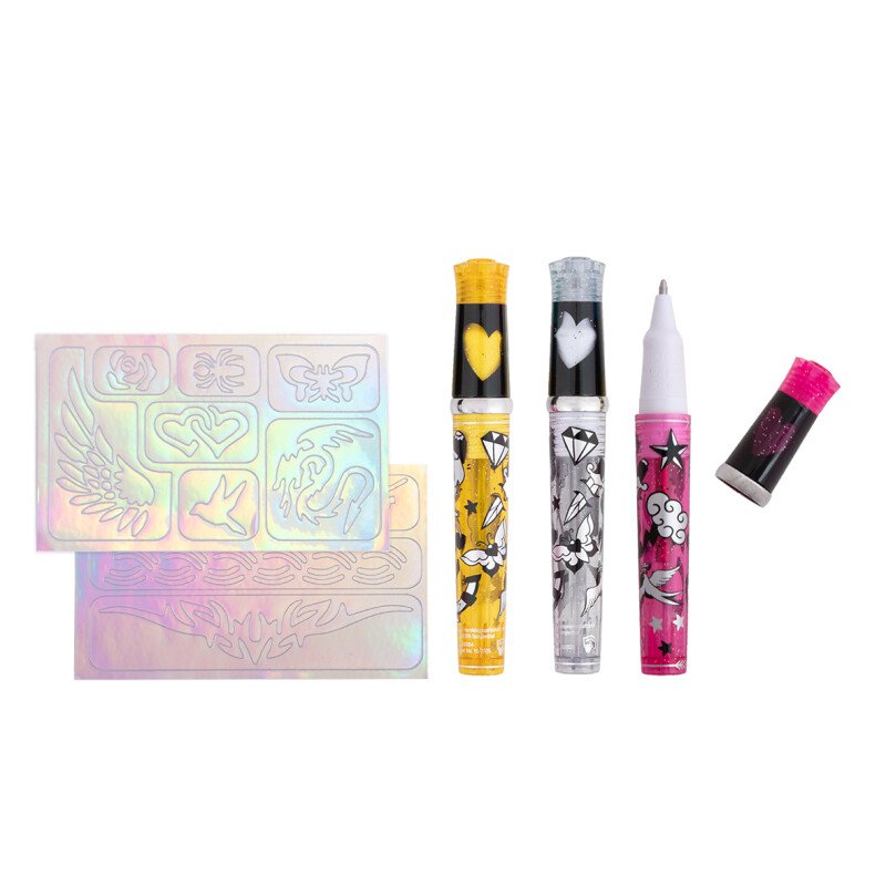 Tattoo Gel Pens for Kids – 3 pcs + Stencils (2 Designs)