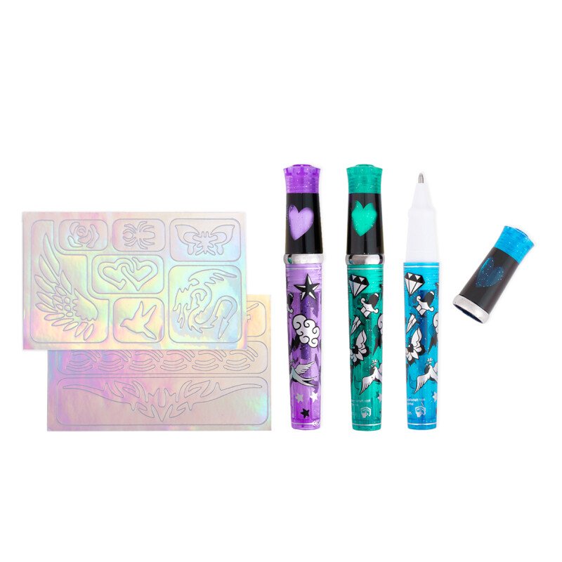 Tattoo Gel Pens for Kids – 3 pcs + Stencils (2 Designs)