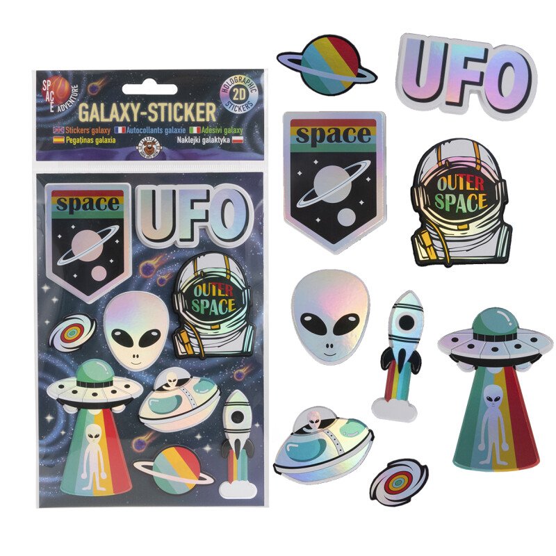 Hologrāfisku uzlīmju komplekts – Galaktika (9 gab.) | Kosmosa un citplanētiešu tematikā