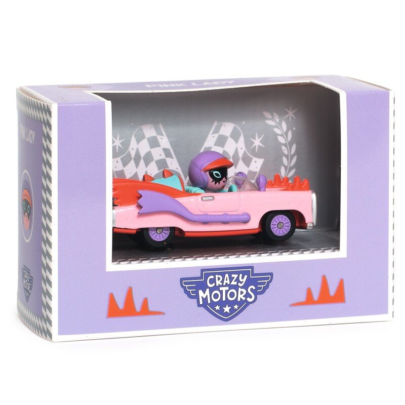 Crazy Motors Pink Lady Metal Toy Car with Driver