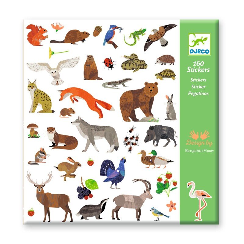 Djeco 160 Stickers – Fauna | Forest & European Wildlife Animal Sticker Set for Kids