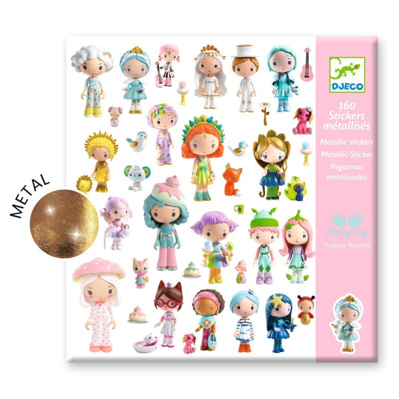 Djeco 160 Metallic Stickers – Tinyly World | Tinyly Characters Sticker Set for Kids (Ages 4–7)