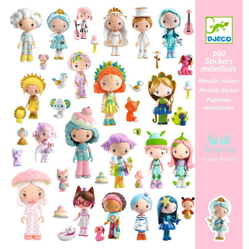 Djeco 160 Metallic Stickers – Tinyly World | Tinyly Characters Sticker Set for Kids (Ages 4–7)