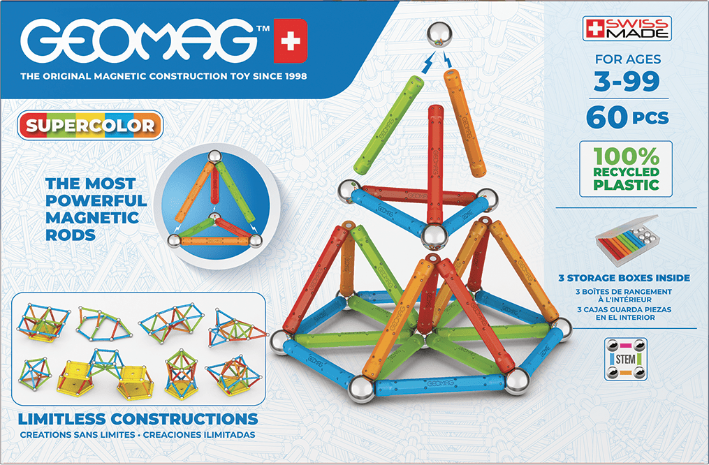 Geomag Classic Supercolor Magnetic Construction Set – 60 Pieces