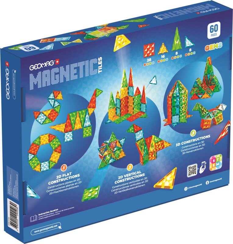 Geomag Magnetic Tiles Gems Construction Set – 60 Pieces