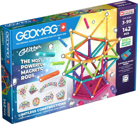 Geomag Glitter mirdzošais magnētiskais konstruktors – 142 detaļas