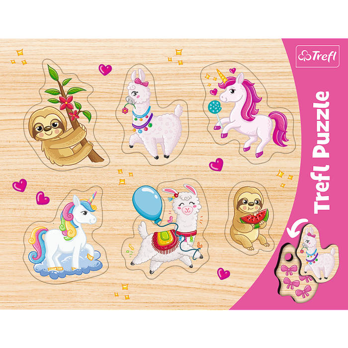 Trefl Puzzle – Unicorns, Llamas & Sloths | Wooden-Style Puzzle for Toddlers