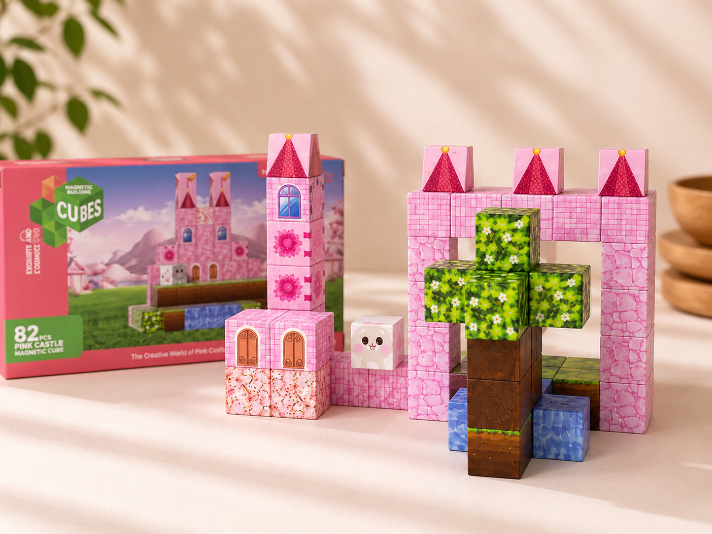 Магнитные кубики 82 шт. – Pink Castle конструктор для детей