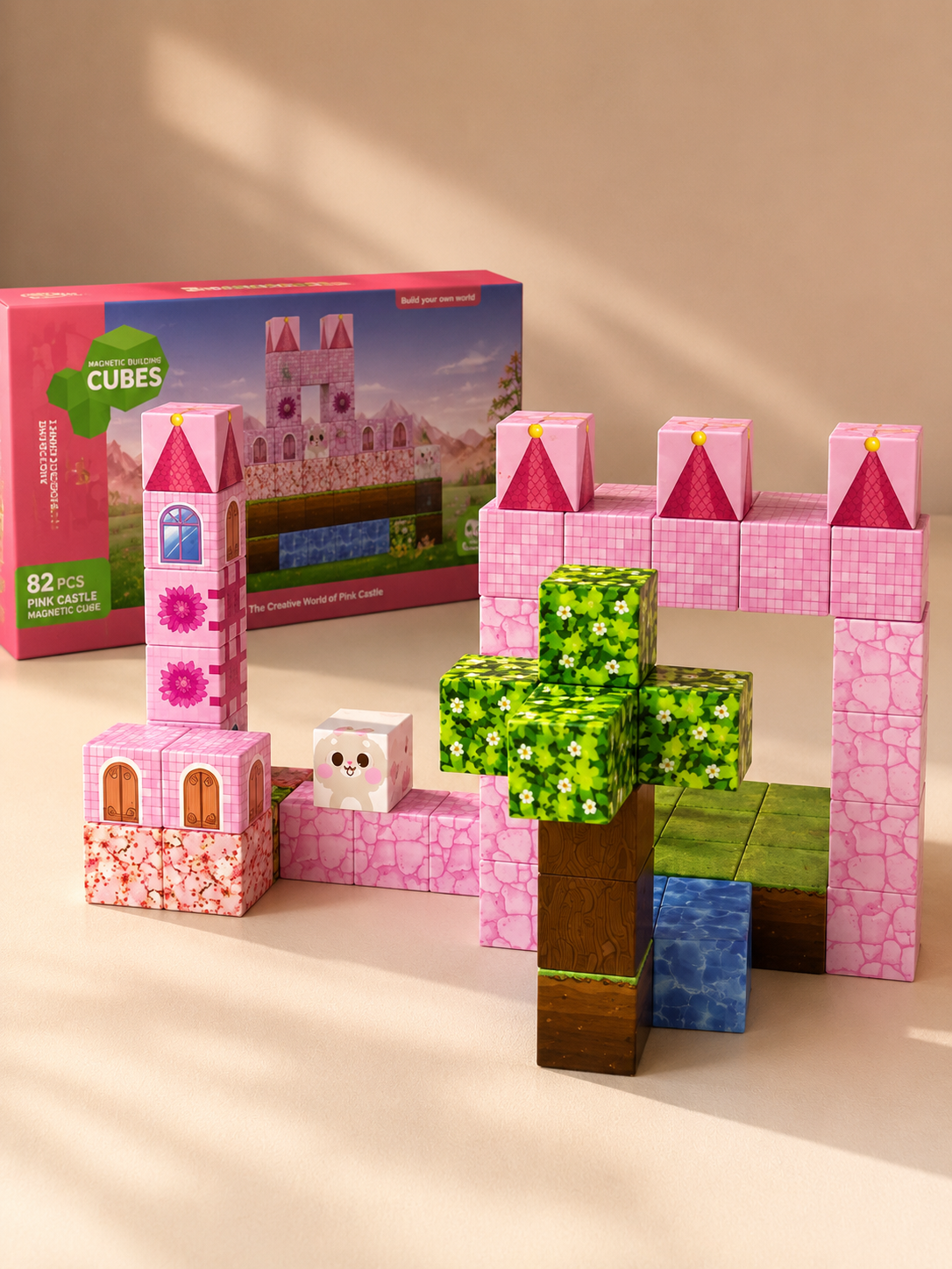 Магнитные кубики 82 шт. – Pink Castle конструктор для детей