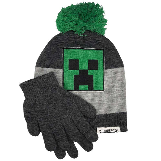 Minecraft Creeper cepure ar bumbuļu un cimdi bērniem – Oficiāla ziemas dāvana spēļu faniem