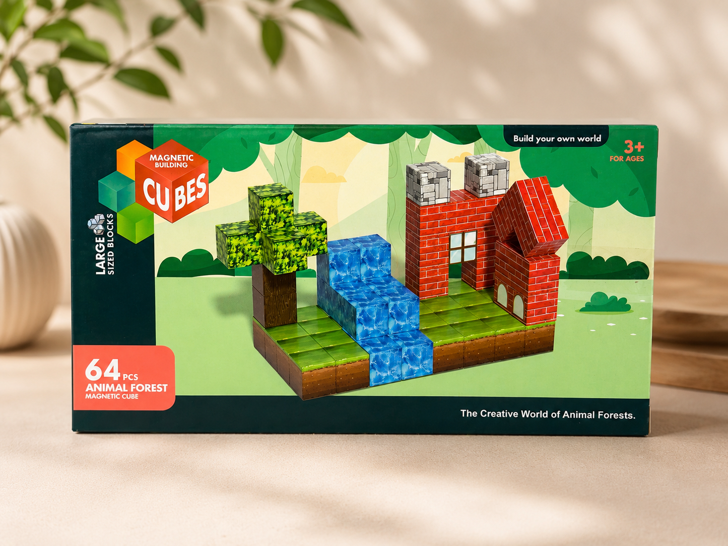 Magnetic Building Cubes 64 pcs – Animal Forest Creative Construction Set for Kids