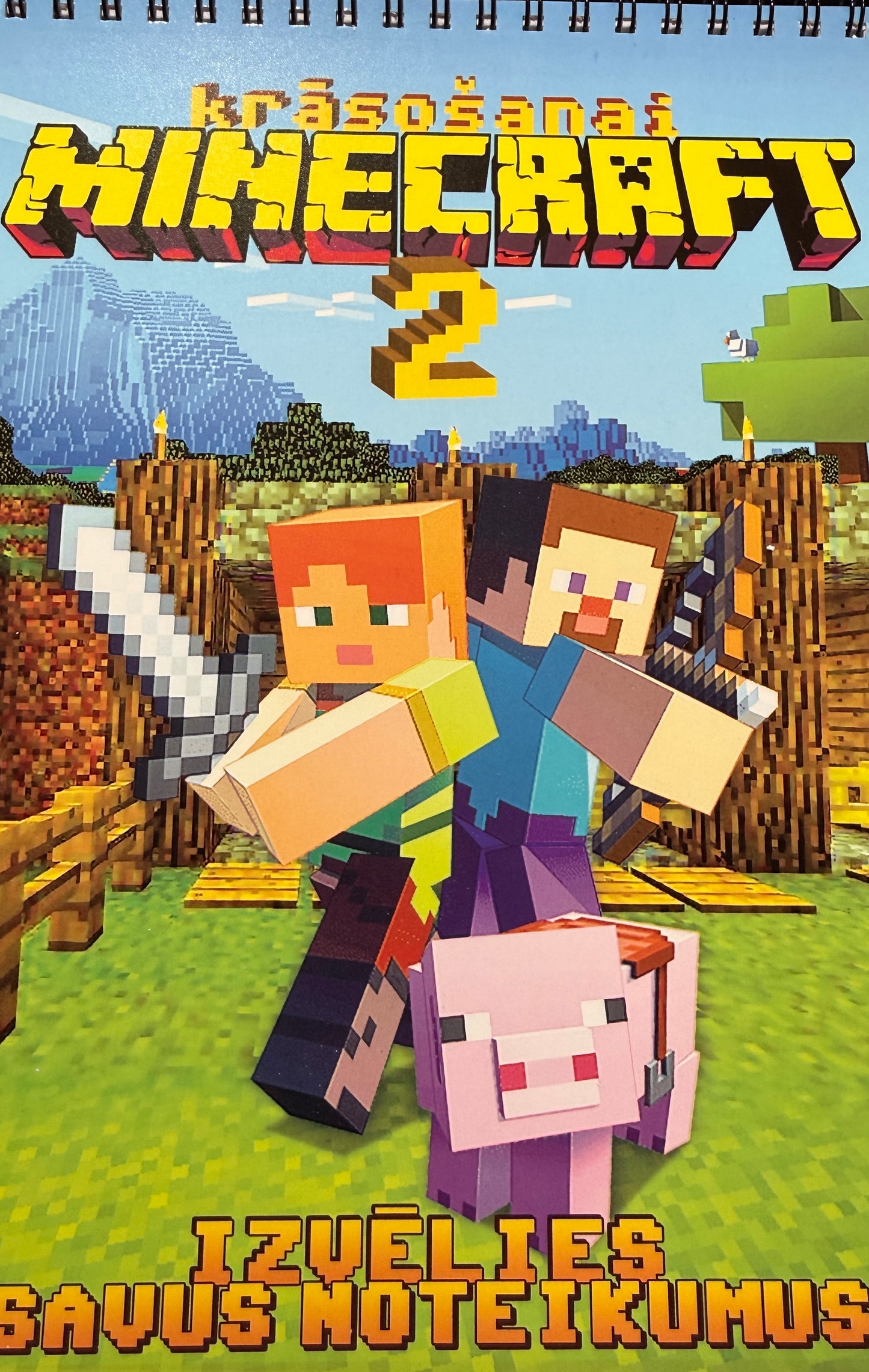 Minecraft 2 Krāsojamā Grāmata Bērniem – 48 Lapas Pikseļu Piedzīvojumiem