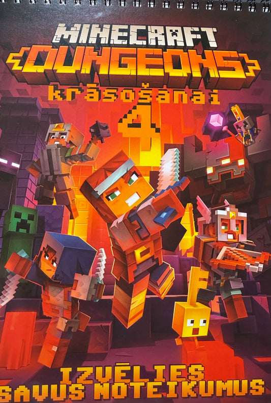 Minecraft Dungeons Krāsojamā Grāmata Nr. 4 – Piedzīvojumi un Cīņas Bērniem