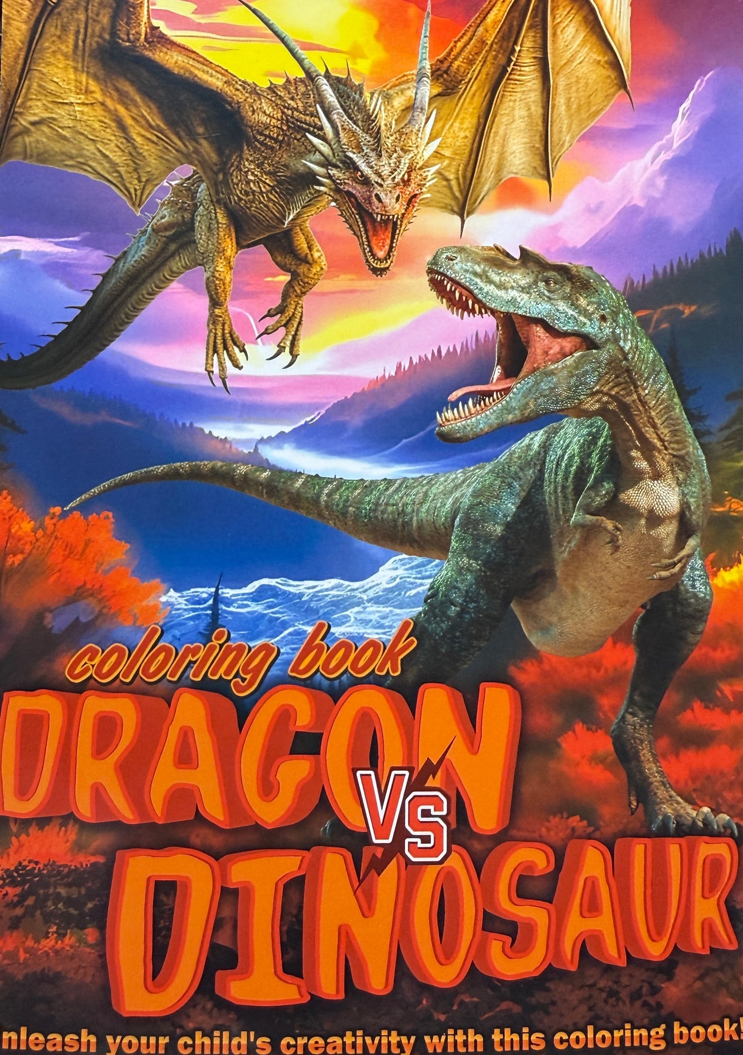 Pūķis pret Dinozauru – Krāsojamā grāmata bērniem | Fantāzijas piedzīvojumi