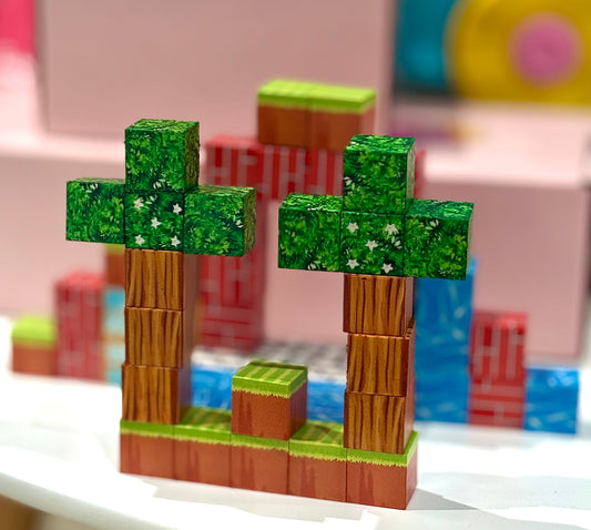 Magnētiskie celtniecības klucīši – Minecraft stils (64 gab.)