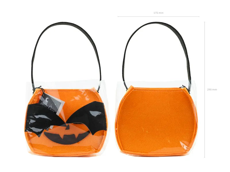 Pumpkin Halloween Trick-or-Treat Bag – Orange Felt Candy Bucket with Bat Wings
