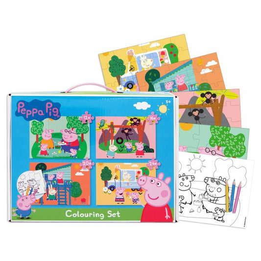 Peppa Pig puzļu un krāsošanas komplekts – 4 puzles + krāsojamā lapa